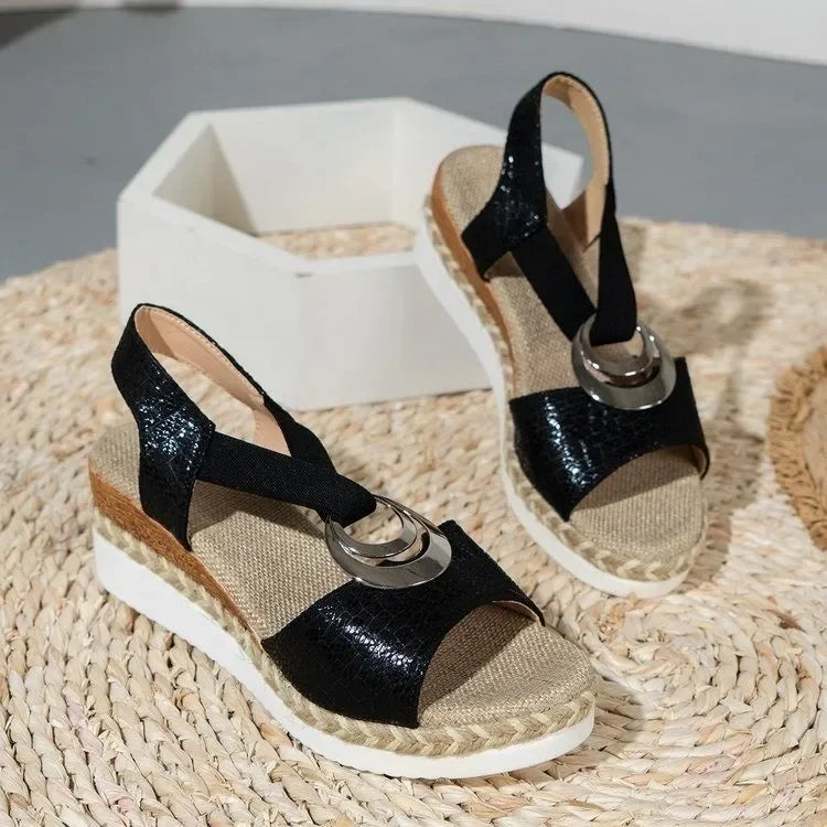 Julia - Orthopedische Gouden Sleehak Sandalen-Zwart-36-State of Style