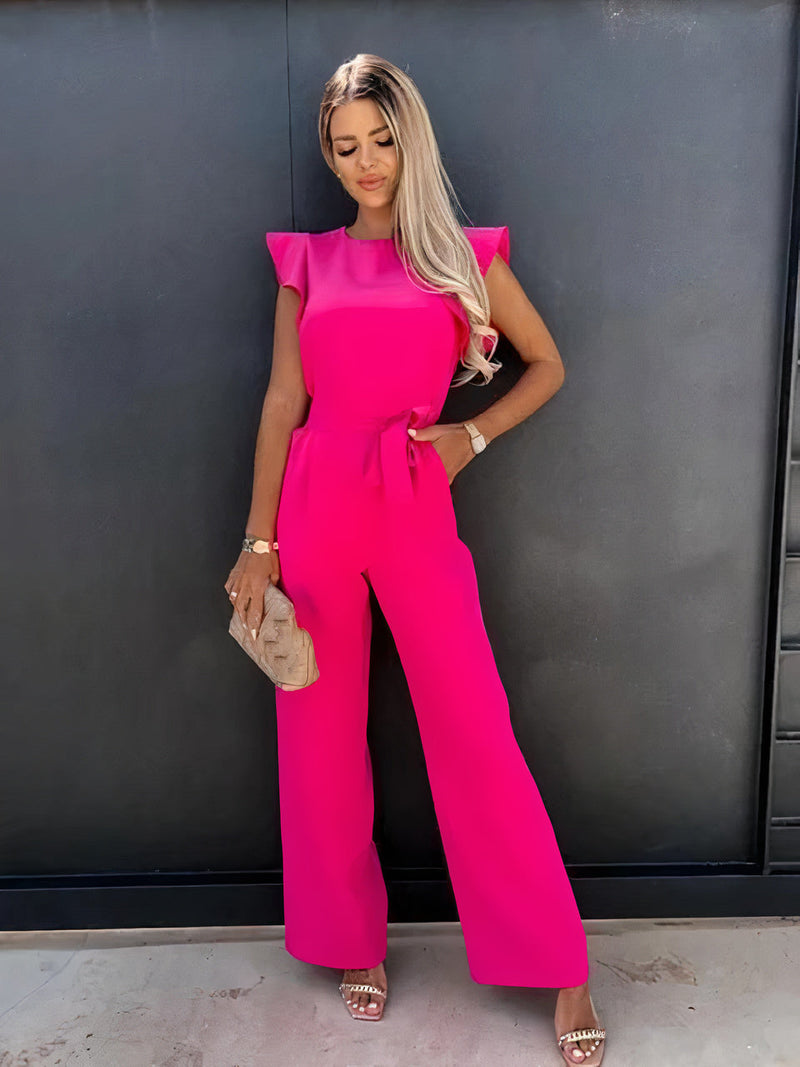 Jumpsuit with Short Sleeves and Belt - Noa-Pink-S-State of Style