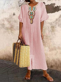 Kaftan Maxi Dress with Embroidery – Yasmin-White-XS-State of Style