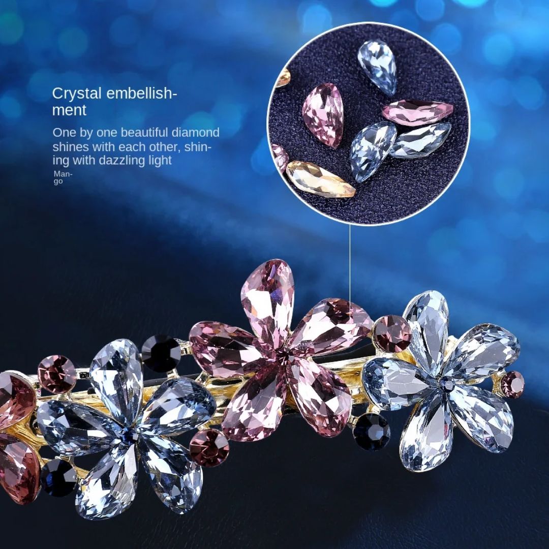 Katherina Traditional Hair Accessory – Vintage Rhinestone Floral Clip-Pink-State of Style