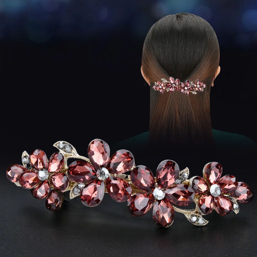 Katherina Traditional Hair Accessory – Vintage Rhinestone Floral Clip-Pink-State of Style