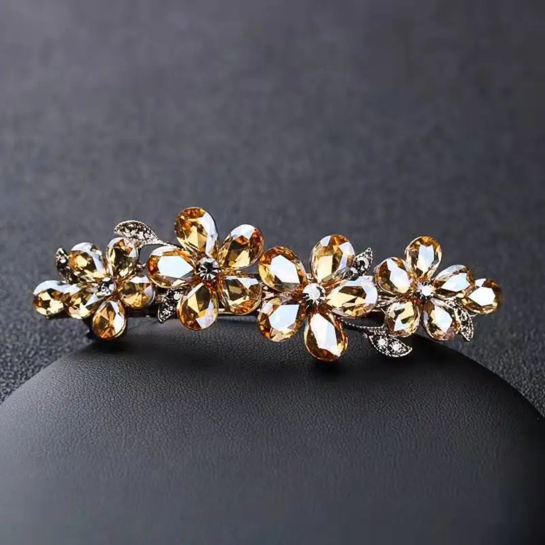 Katherina Traditional Hair Accessory – Vintage Rhinestone Floral Clip-Yellow-State of Style