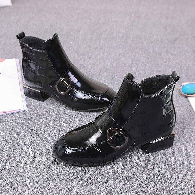 KatrijnsBoots | Ankle Boots with Buckle for Women | Stylish & Versatile-Black Plush-4.5-State of Style