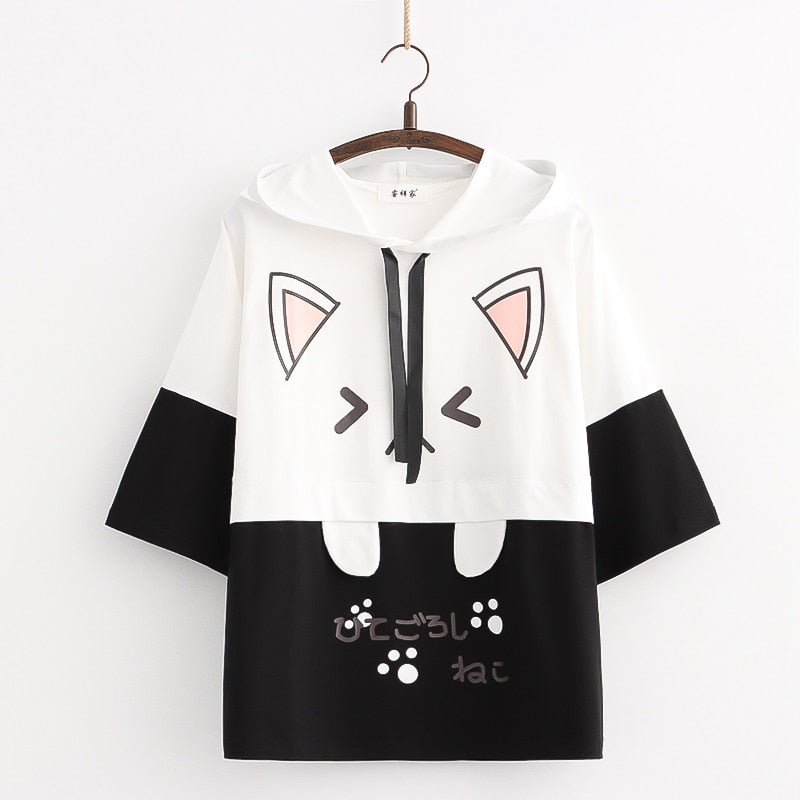 KawaiiHoodie | Hoodie for Women | Cosy & Stylish Casual Wear-Black net with Short Sleeves-One size fits all-State of Style