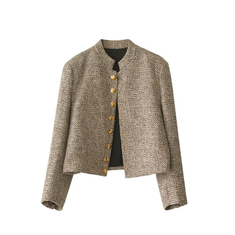 Khaki Vest with Long Sleeves and Button Closure - Elara-S-State of Style
