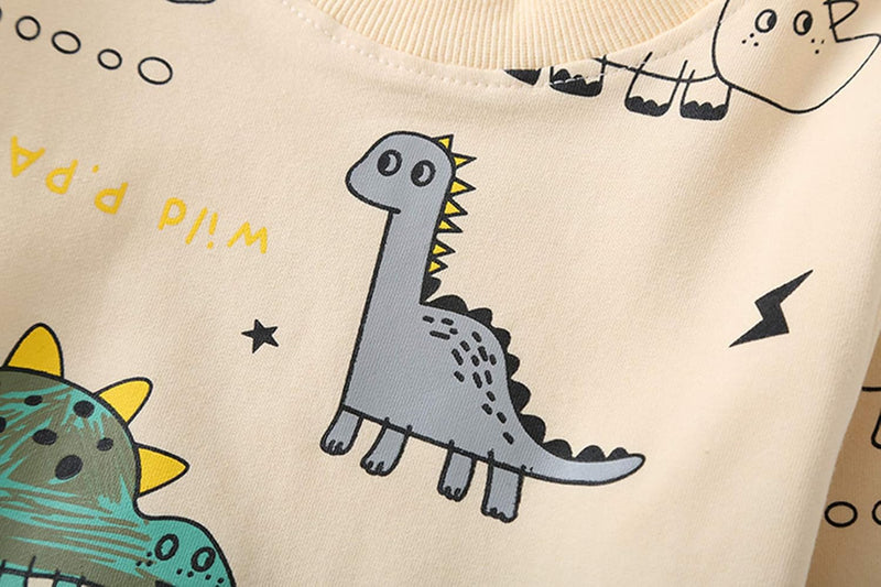 Kids Set: Dinosaur Print Boys Clothing Set-Yellow-1-2 Years Old-State of Style