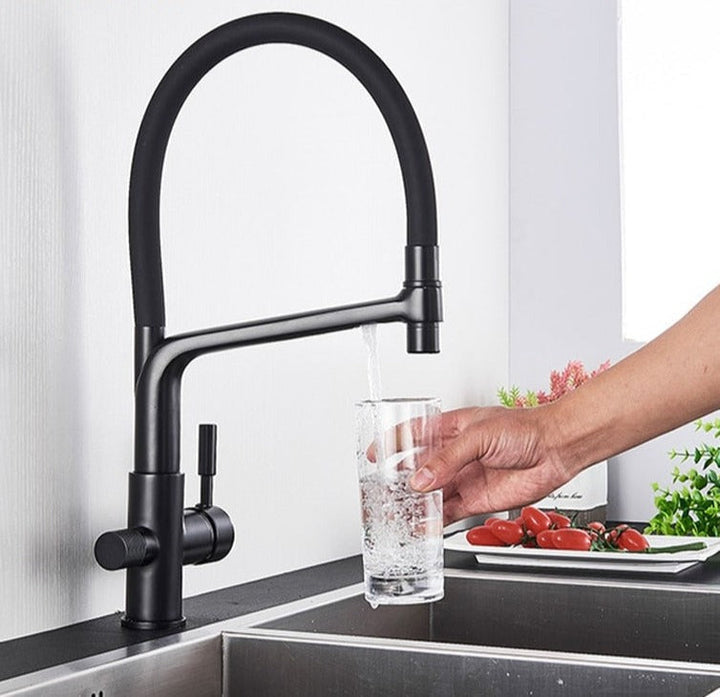 Kitchen Tap with Double Outlet and Water Filtration - PureFlow Duo-Black-State of Style
