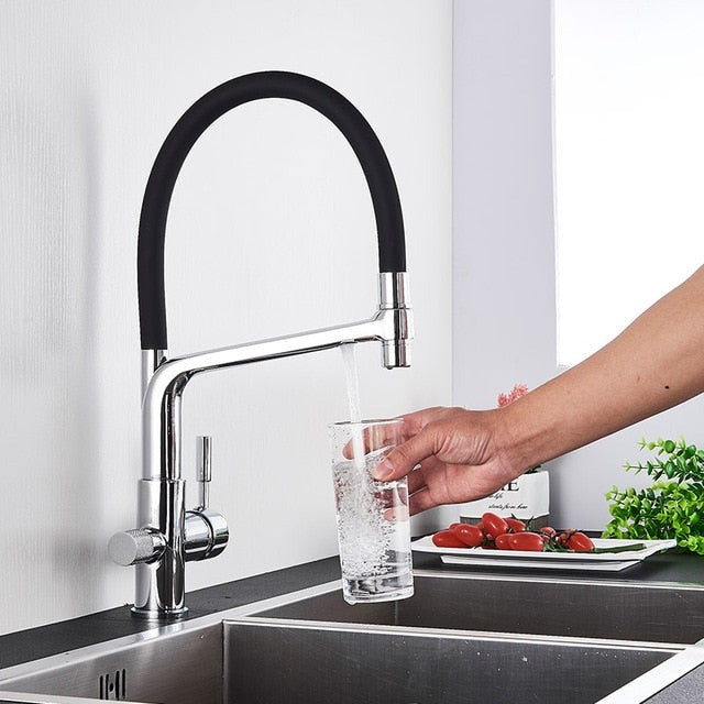 Kitchen Tap with Double Outlet and Water Filtration - PureFlow Duo-Silver-State of Style