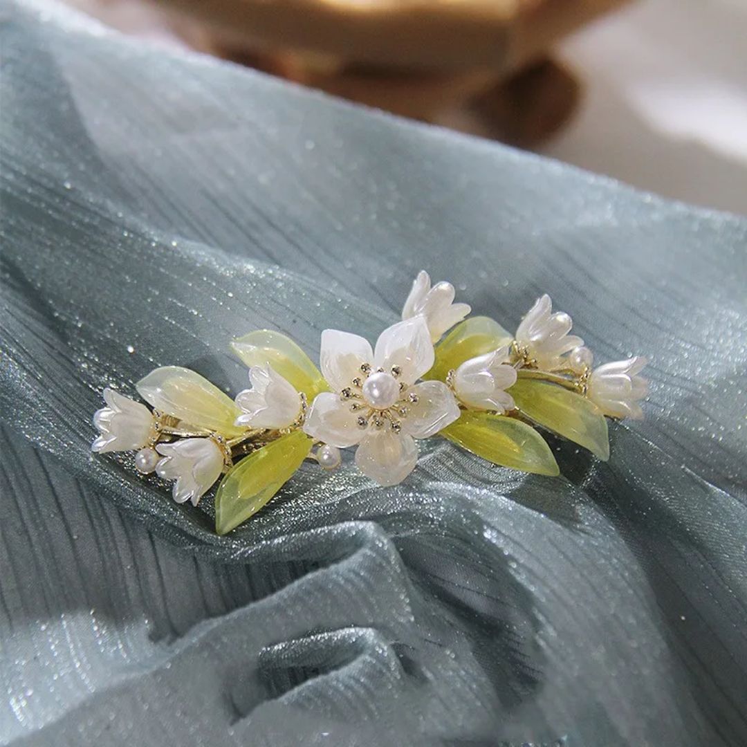 Klarissa Traditional Hair Accessory – Vintage Lily & Pearl Hairpin-Green-State of Style