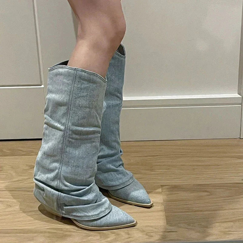 Knee-High Denim Boots - Stella-Light Blue-35-State of Style