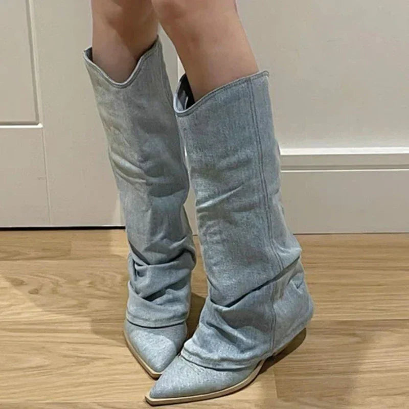 Knee-High Denim Boots - Stella-Light Blue-35-State of Style