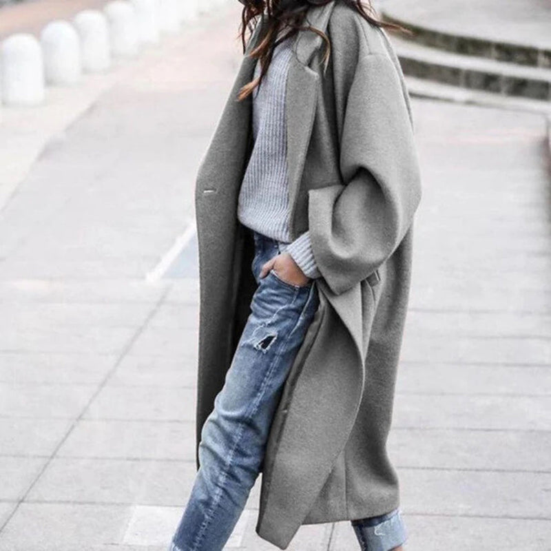 Knee-length Winter Coat with Large Collar for Ladies - Mira-Grey-S-State of Style