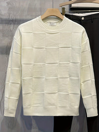 Knitted Crew Neck Sweater with Stretch - Caleb-White-M-State of Style