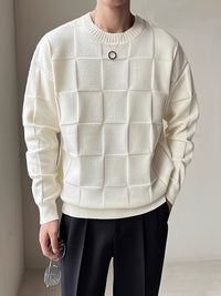 Knitted Crew Neck Sweater with Stretch - Caleb-White-M-State of Style