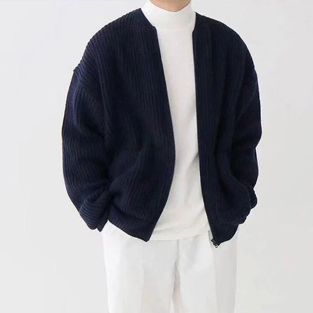Knitted Jacket with Zipper - Milan-Dark Blue-XS-State of Style
