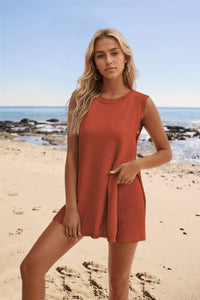 Knitted Ladies' Summer Top with Boat Neck – Romée-Red-S-State of Style