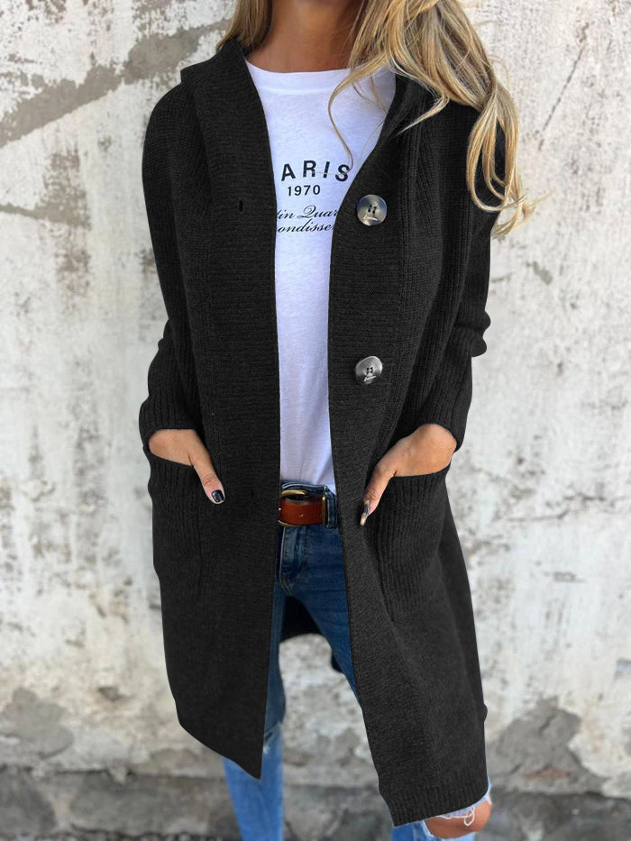 Knitted Long Women's Cardigan with Hood - Liv-Black-S-State of Style