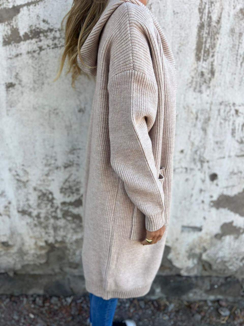 Knitted Long Women's Cardigan with Hood - Liv-Grey-S-State of Style