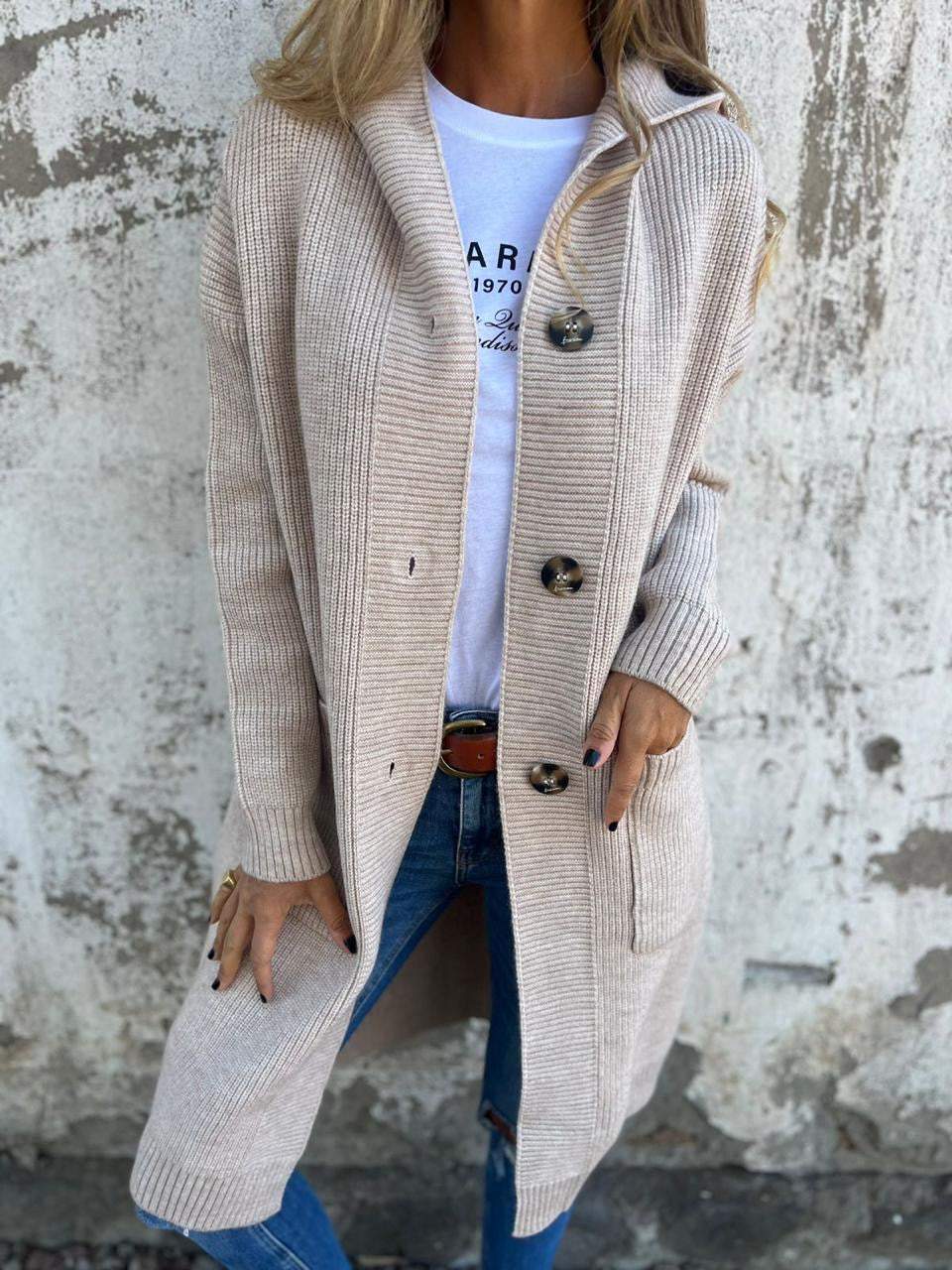 Knitted Long Women's Cardigan with Hood - Liv-Grey-S-State of Style