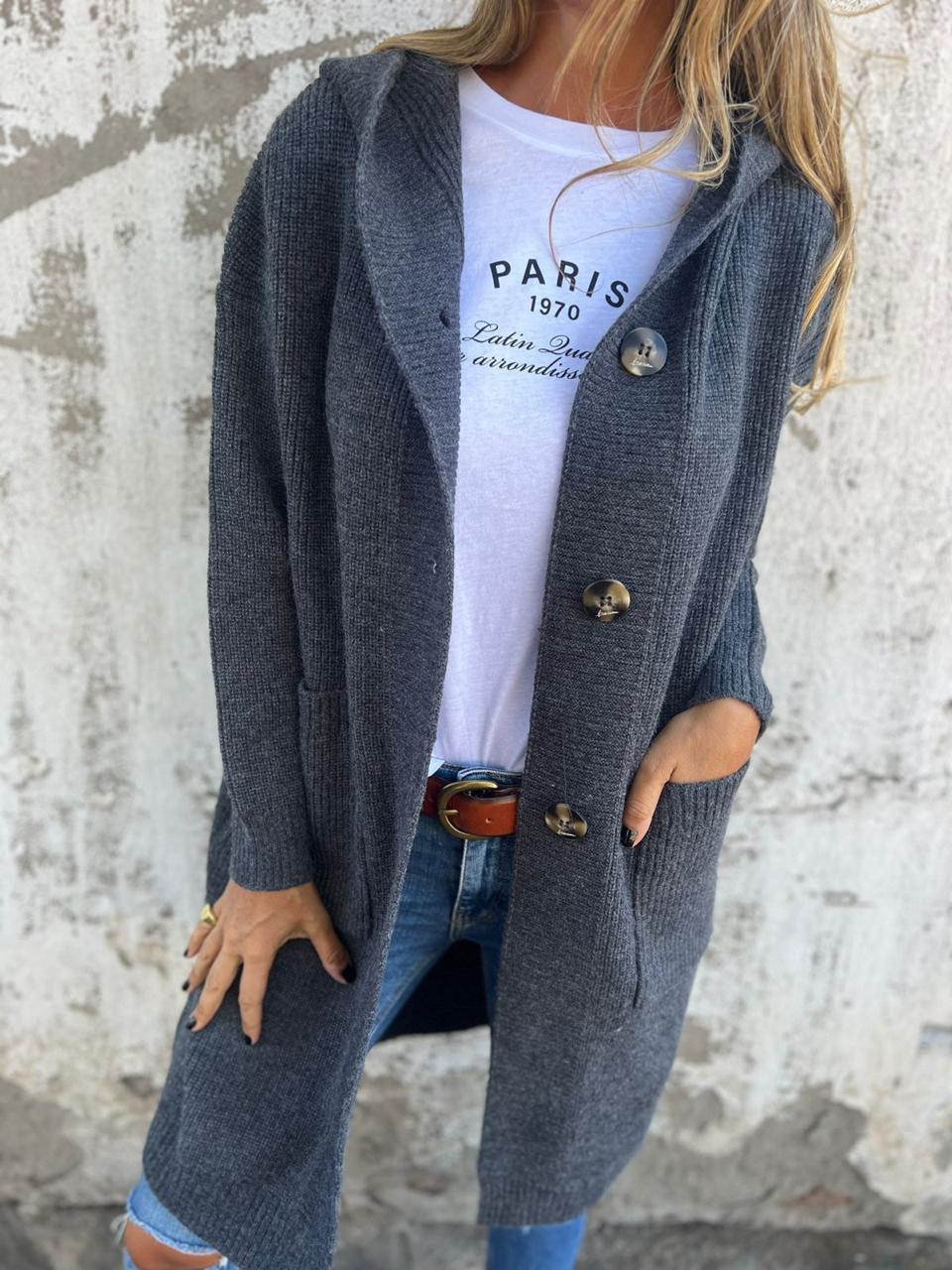 Knitted Long Women's Cardigan with Hood - Liv-Grey-S-State of Style