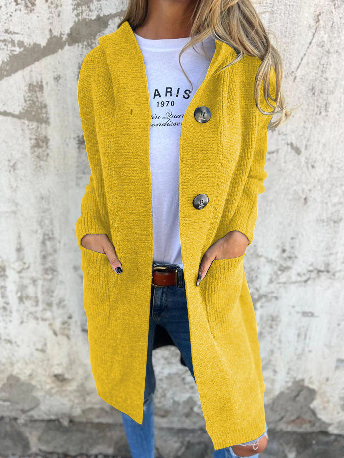 Knitted Long Women's Cardigan with Hood - Liv-Yellow-S-State of Style