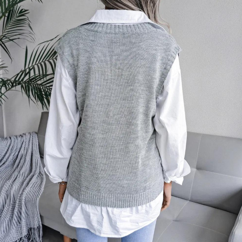 Knitted Sweater Vest with V-Neck for Women - Isabelle-Blue-XS-State of Style