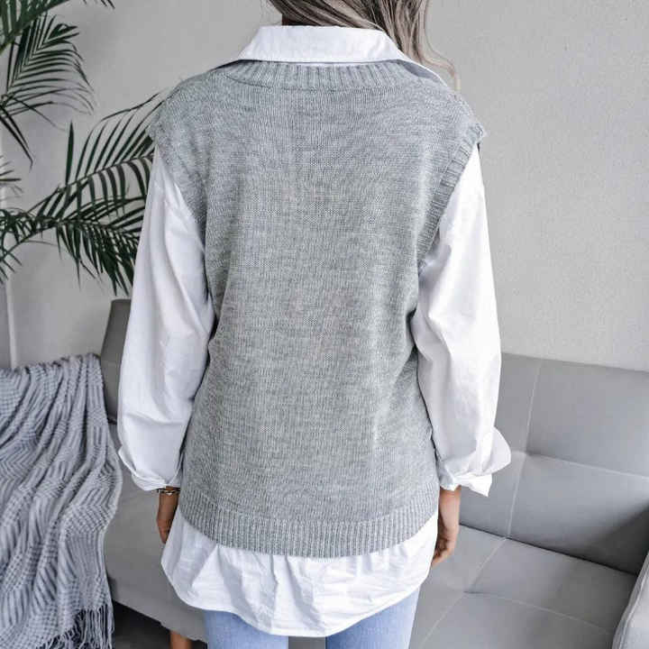Knitted Sweater Vest with V-Neck for Women - Isabelle-Blue-XS-State of Style