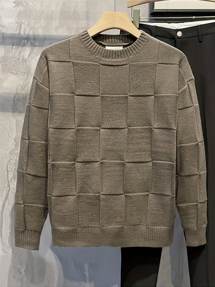 Knitted Sweater with Round Neck and Stretch - Caleb-Grey-M-State of Style