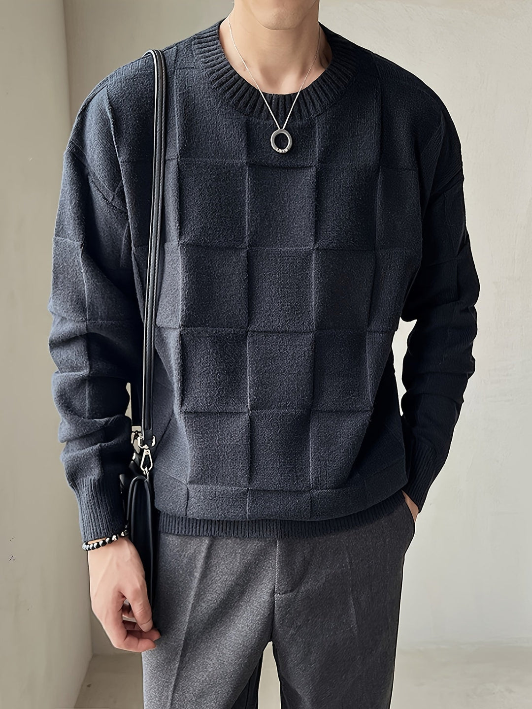 Knitted Sweater with Round Neck and Stretch - Caleb-White-M-State of Style