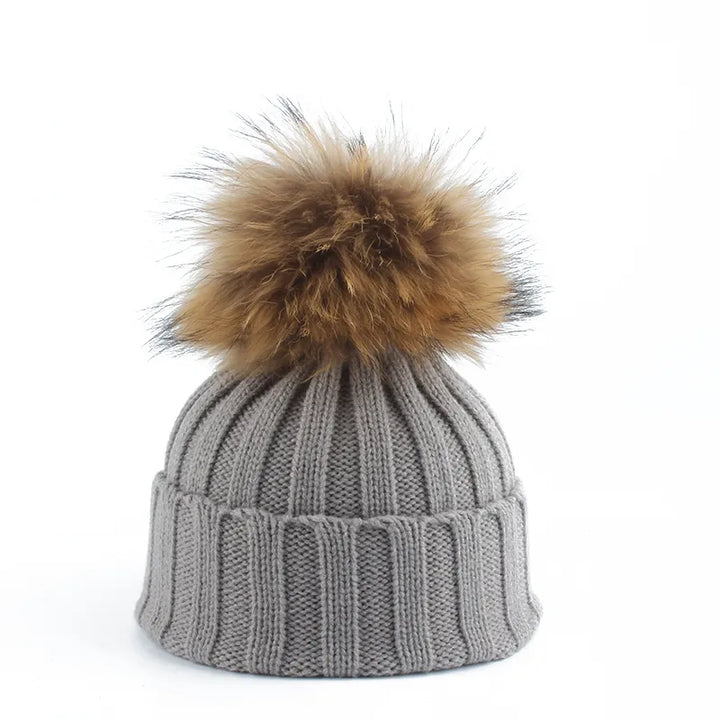 Knitted Winter Pom-Pom Hat - Felina-Grey-State of Style