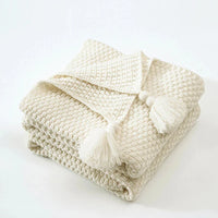 Knitted Wool Blanket with Tassels - NordicCozy-Beige-110x150cm-State of Style