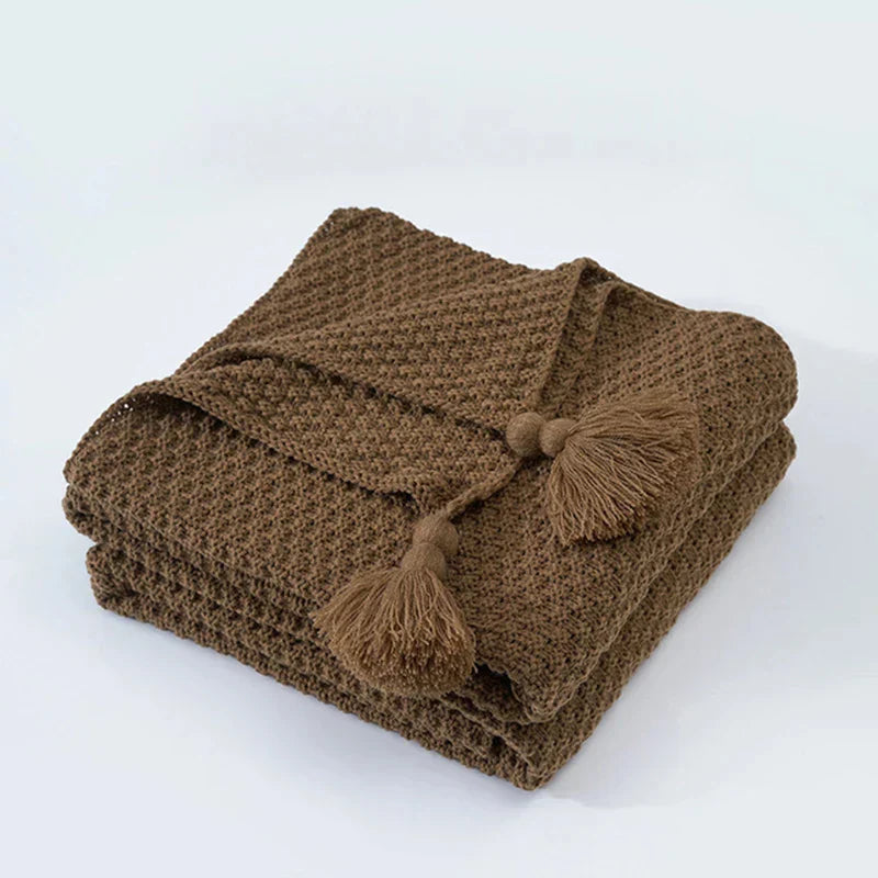 Knitted Wool Blanket with Tassels - NordicCozy-Brown-110x150cm-State of Style