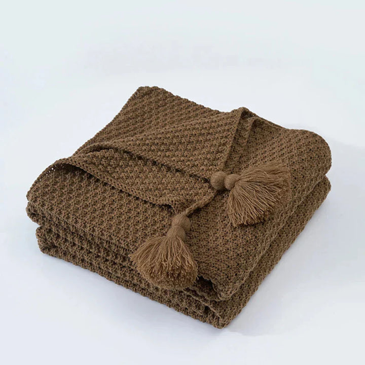 Knitted Wool Blanket with Tassels - NordicCozy-Brown-110x150cm-State of Style