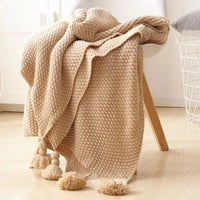 Knitted Wool Blanket with Tassels - NordicCozy-Deep Green-110x150cm-State of Style