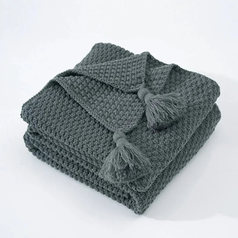 Knitted Wool Blanket with Tassels - NordicCozy-Grey-110x150cm-State of Style