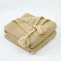 Knitted Wool Blanket with Tassels - NordicCozy-Khaki-110x150cm-State of Style