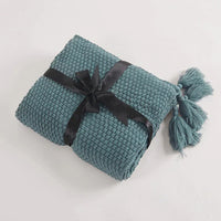 Knitted Wool Blanket with Tassels - NordicCozy-Light Green-110x150cm-State of Style