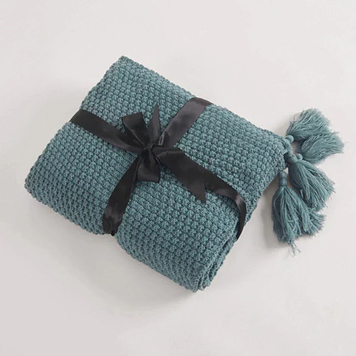 Knitted Wool Blanket with Tassels - NordicCozy-Light Green-110x150cm-State of Style