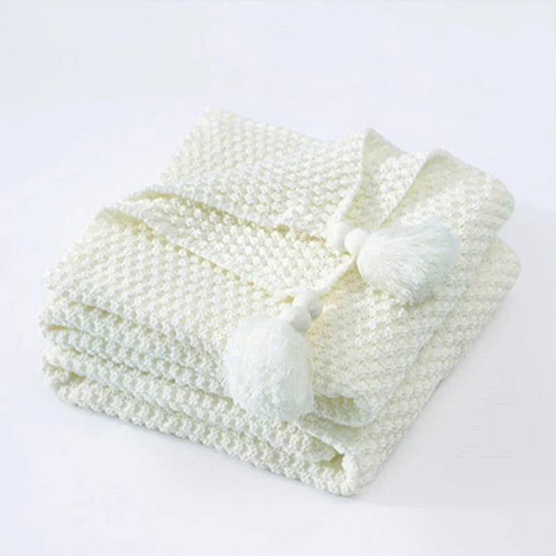 Knitted Wool Blanket with Tassels - NordicCozy-White-110x150cm-State of Style
