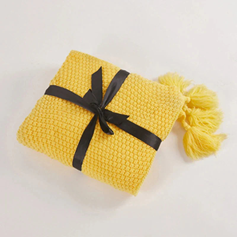 Knitted Wool Blanket with Tassels - NordicCozy-Yellow-110x150cm-State of Style