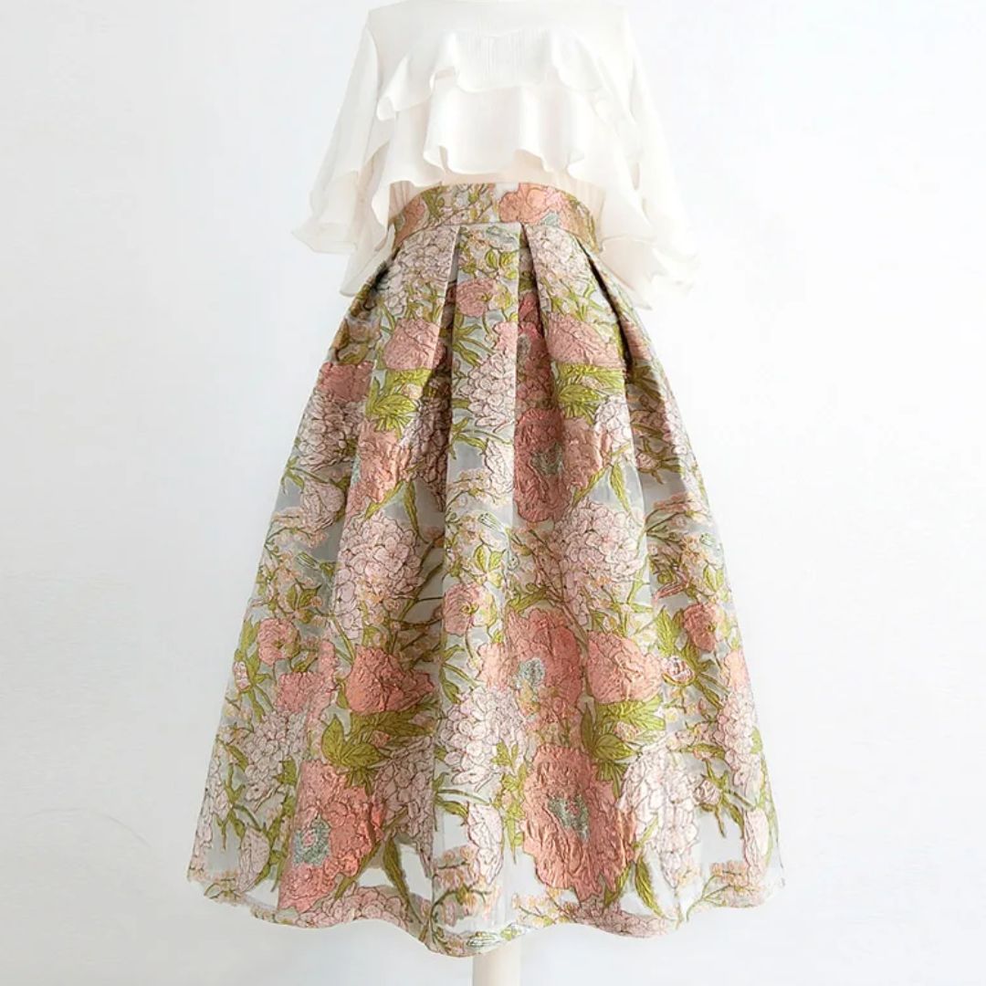 Kristina Traditional Skirt – High-Waisted Embroidered Organza Skirt-S-State of Style