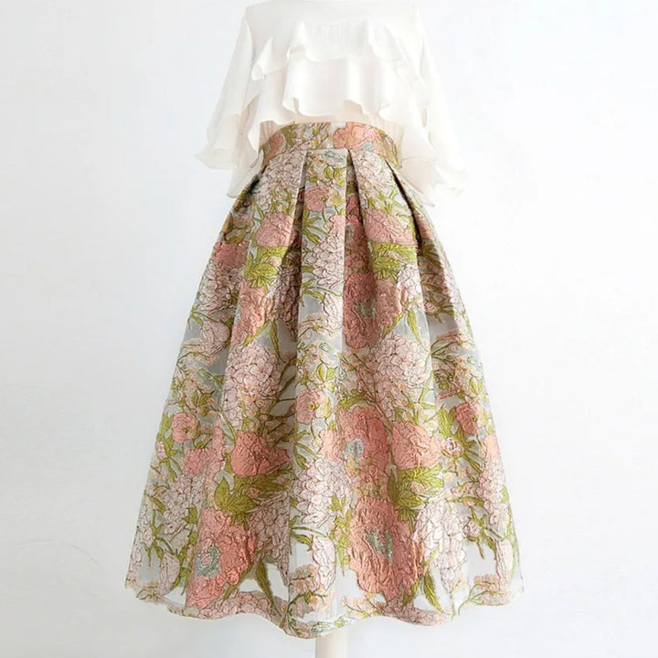Kristina Traditional Skirt – High-Waisted Embroidered Organza Skirt-S-State of Style