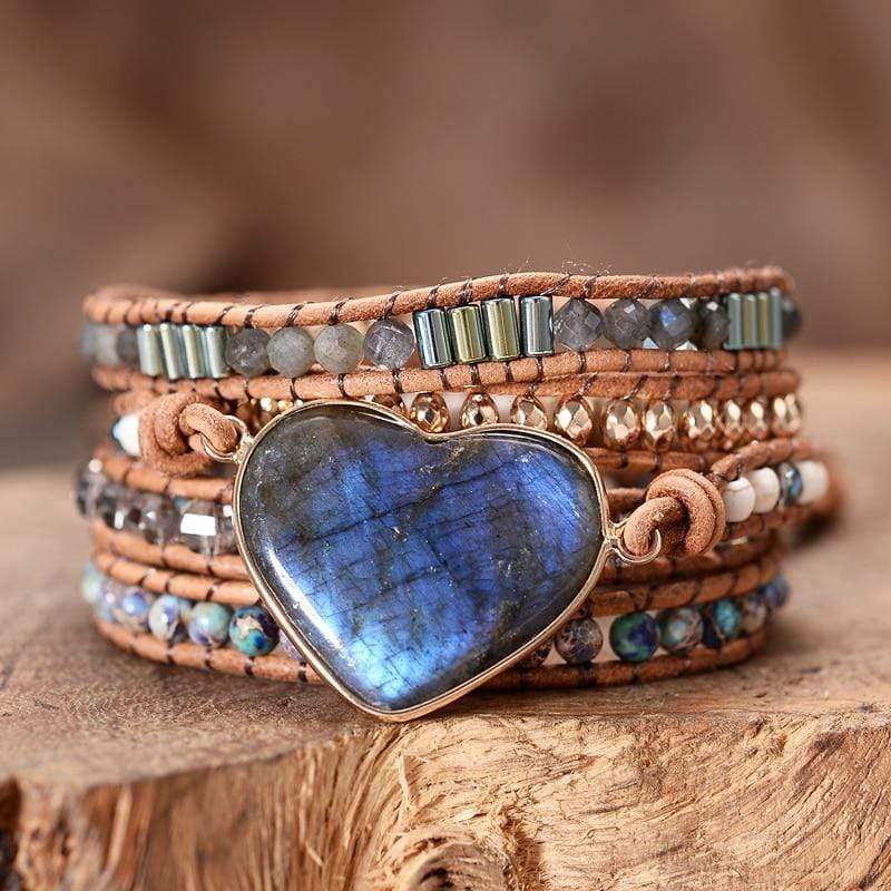 Labradorite Heart Wrap Bracelet - Lunara-State of Style
