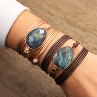 Labradorite Rope-Wrap Bracelet - Lunaria-Light brown-State of Style