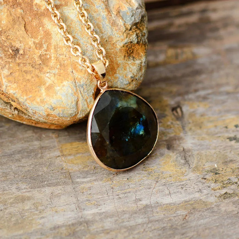 Labradorite Teardrop Necklace with Gold Finish - Elyria-State of Style