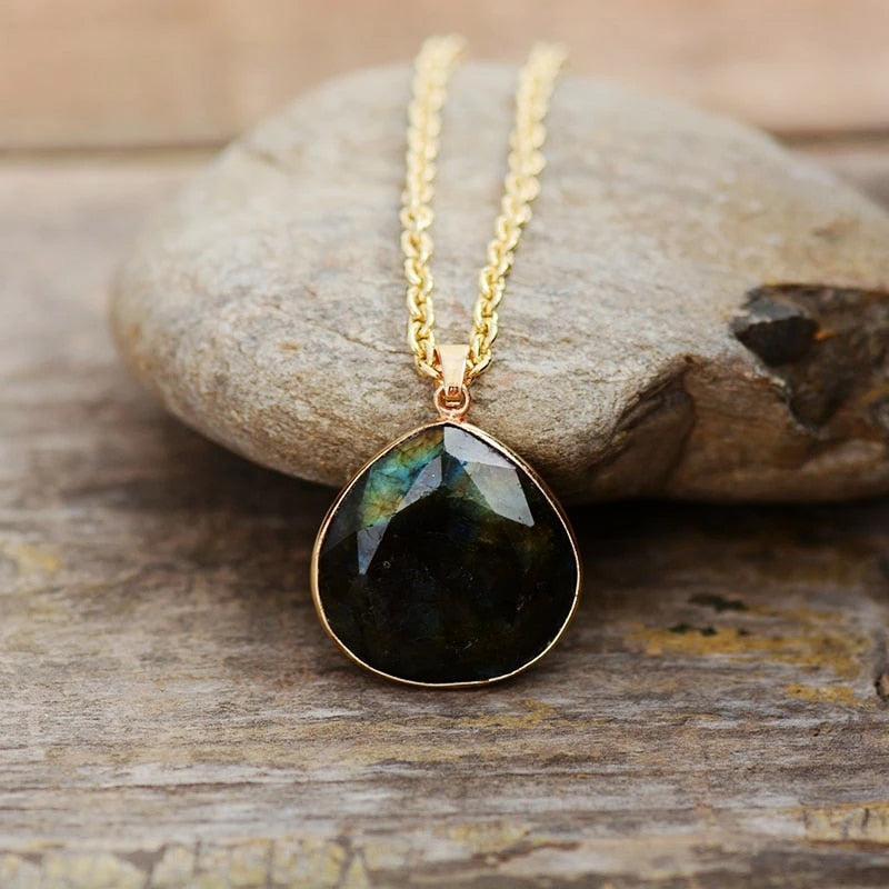Labradorite Teardrop Necklace with Gold Finish - Elyria-State of Style