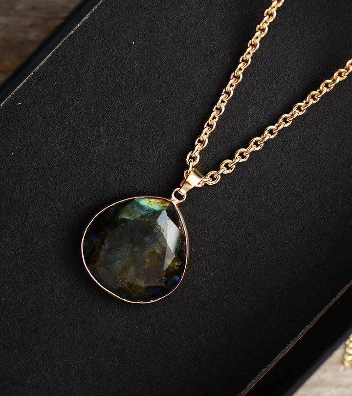 Labradorite Teardrop Necklace with Gold Finish - Elyria-State of Style