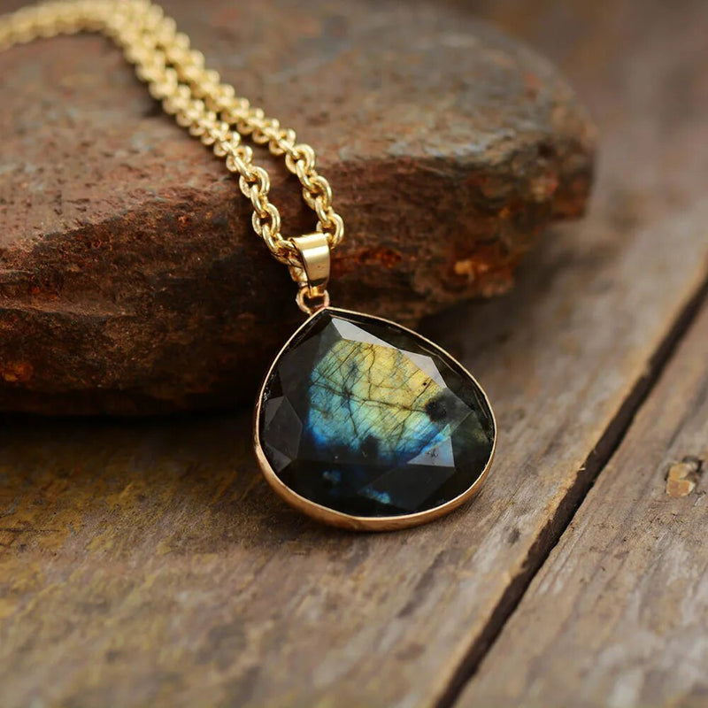 Labradorite Teardrop Necklace with Gold Finish - Elyria-State of Style