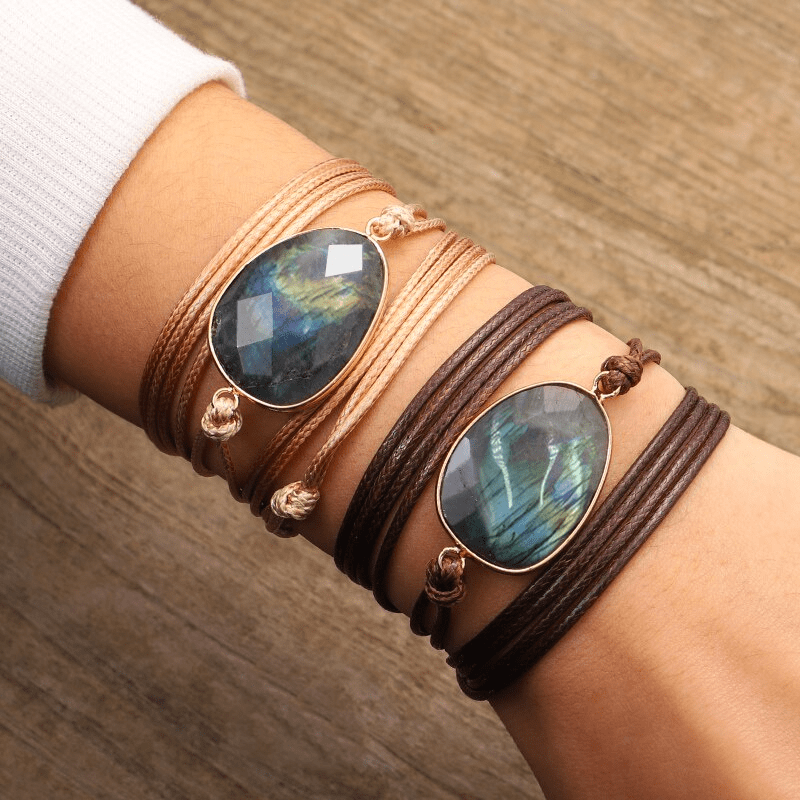 Labradorite Wrap Bracelet - Lunaria-Light Brown-State of Style