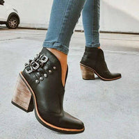 Ladies Ankle Boots with V-Cut and Buckle Detail – Léa-Black-4.5-State of Style